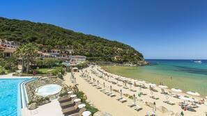 Spiaggia privata, lettini da mare, ombrelloni, teli da spiaggia