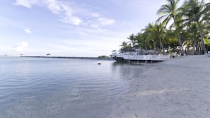 Private beach, beach umbrellas, beach towels, scuba diving