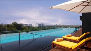 Outdoor pool, pool loungers