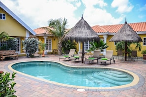 Outdoor pool, sun loungers