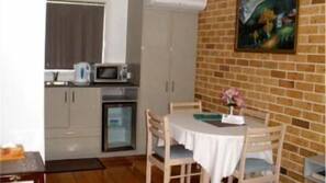 Fridge, microwave, coffee/tea maker, electric kettle