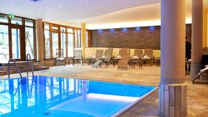 Indoor pool, open 6:30 AM to 10:00 PM, pool loungers