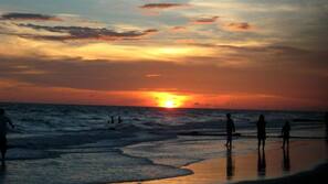 On the beach, white sand