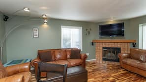 TV, fireplace, DVD player, books