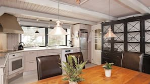 Fridge, microwave, coffee/tea maker, high chair