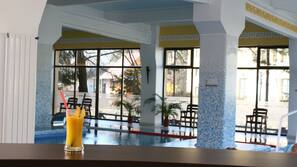 2 indoor pools, seasonal outdoor pool, pool loungers