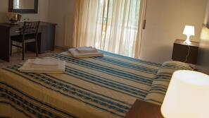 Desk, bed sheets