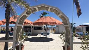 On the beach, white sand, beach bar