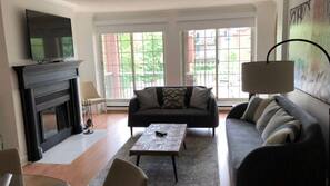 TV, fireplace