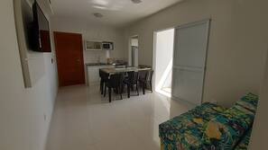 Fridge, microwave, cookware/dishes/utensils