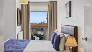 1 bedroom, desk, blackout curtains, iron/ironing board