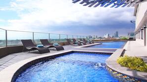 Outdoor pool, pool loungers