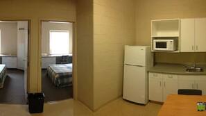 Full-size fridge, microwave