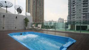 Outdoor pool, open 7:00 AM to 7:00 PM, sun loungers