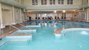 Indoor pool, seasonal outdoor pool, pool umbrellas, sun loungers