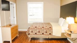 Premium bedding, pillowtop beds, desk, laptop workspace