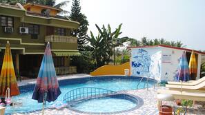 Outdoor pool, pool umbrellas
