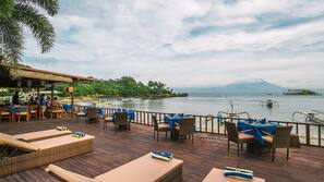 On the beach, sun-loungers, beach umbrellas, beach towels