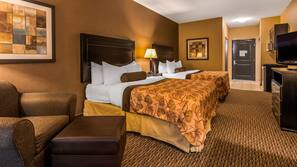 Pillowtop beds, desk, blackout drapes, iron/ironing board