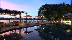 Outdoor pool, open 6:00 AM to 9:00 PM, pool umbrellas, sun loungers