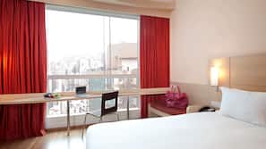 In-room safe, desk, laptop workspace, blackout curtains