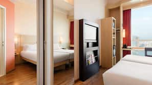 In-room safe, desk, laptop workspace, blackout curtains
