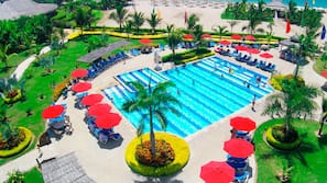 2 outdoor pools, open 8:00 AM to 6:00 PM, pool umbrellas, sun loungers