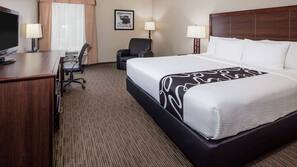 Premium bedding, pillowtop beds, desk, laptop workspace