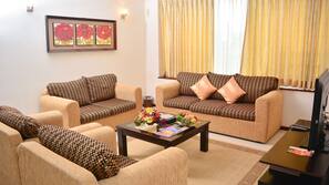 Plasma TV, fireplace, DVD player