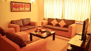 Plasma TV, fireplace, DVD player