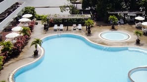 Outdoor pool, open 7 AM to 7 PM, sun loungers