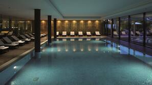 Indoor pool, outdoor pool, pool loungers
