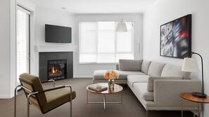 LCD TV, fireplace, iPod docking station