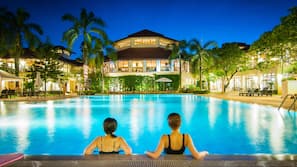 Outdoor pool, pool umbrellas