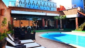 Outdoor pool, pool loungers