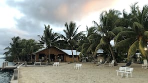 Private beach, sun loungers, beach towels, beach bar