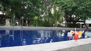 Outdoor pool, pool loungers
