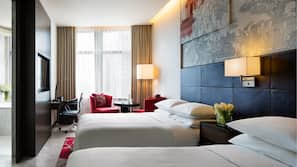 Egyptian cotton sheets, premium bedding, down duvet, minibar