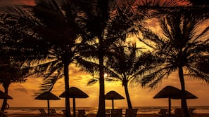 Private beach, sun loungers, beach umbrellas, beach bar