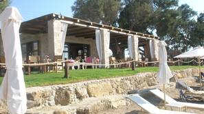 Beach nearby, sun-loungers, beach towels