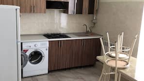 Full-size fridge, microwave, oven, stovetop