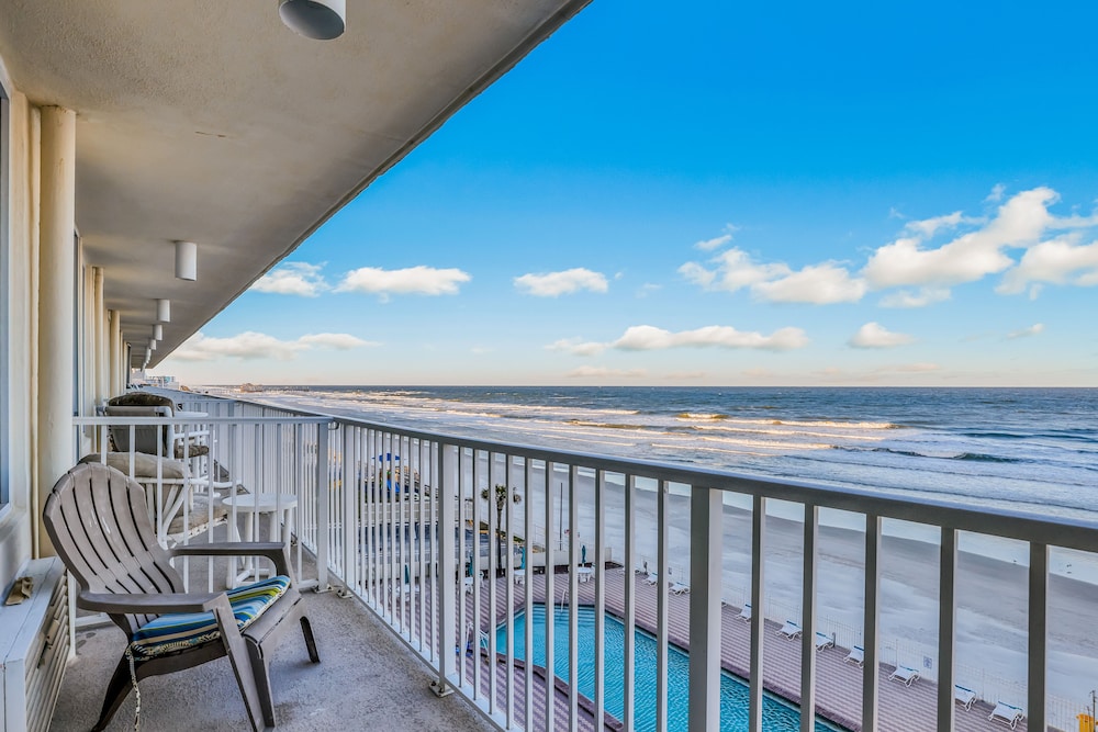 Balcony, Sixth Floor Oceanfront Condo with Shared Heated Pool & Hot Tub, and Ocean View!