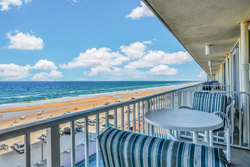 Balcony, Sixth Floor Oceanfront Condo with Shared Heated Pool & Hot Tub, and Ocean View!