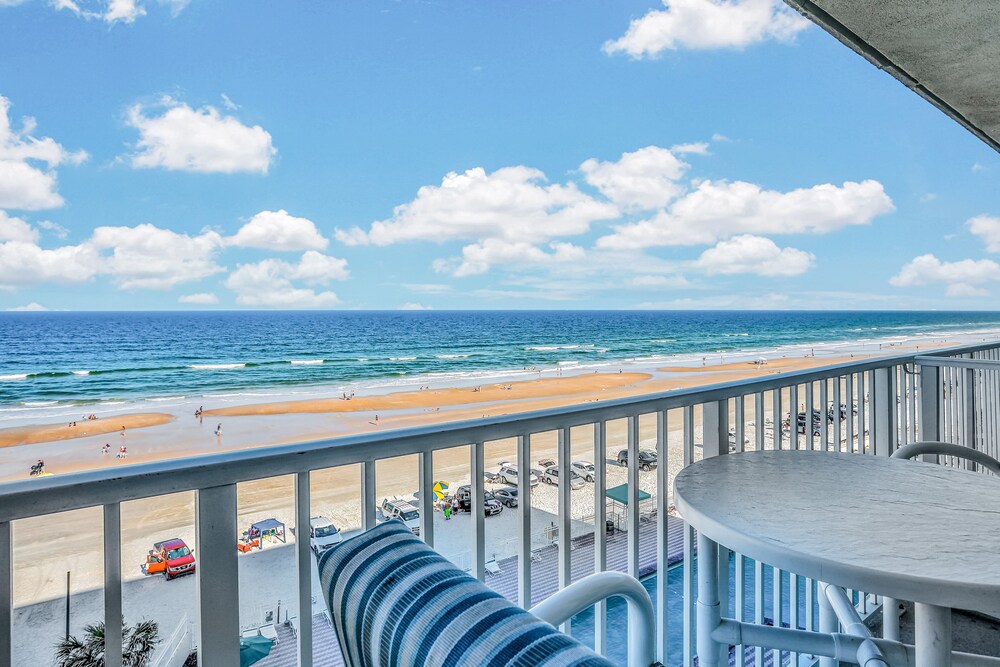 Balcony, Sixth Floor Oceanfront Condo with Shared Heated Pool & Hot Tub, and Ocean View!