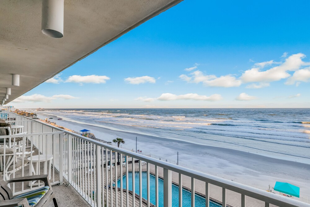 Balcony, Sixth Floor Oceanfront Condo with Shared Heated Pool & Hot Tub, and Ocean View!