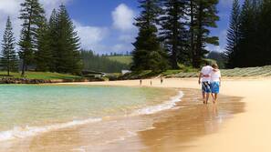 Beach nearby, white sand, beach shuttle