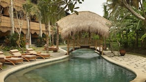 2 outdoor pools, pool umbrellas, pool loungers