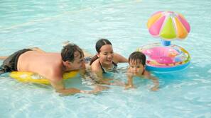 Outdoor pool, pool umbrellas, pool loungers