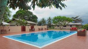 Outdoor pool, pool umbrellas