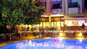 Outdoor pool, pool umbrellas, pool loungers